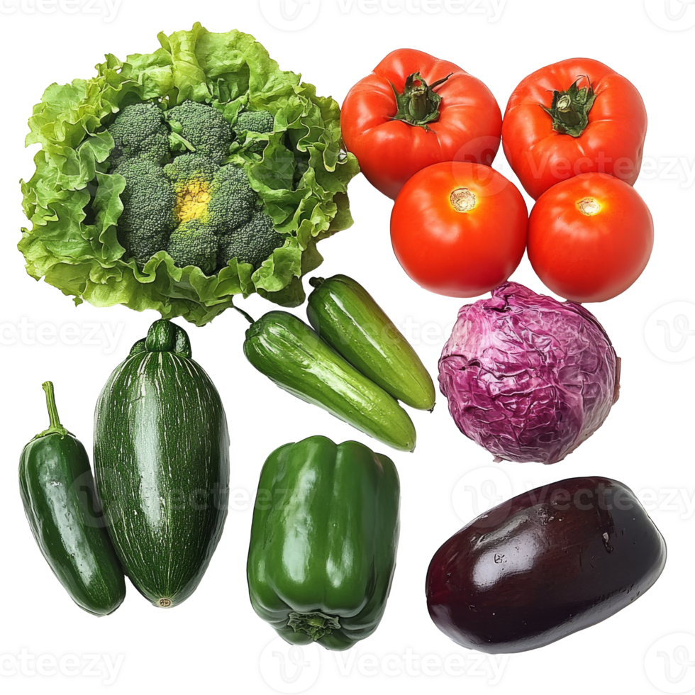 Fresh vegetables arranged for a healthy meal prep png