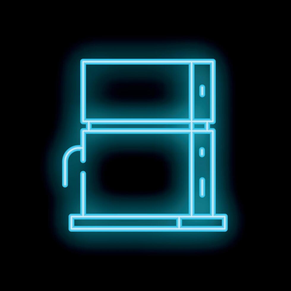 Neon icon of coffee machine making fresh espresso on black background vector