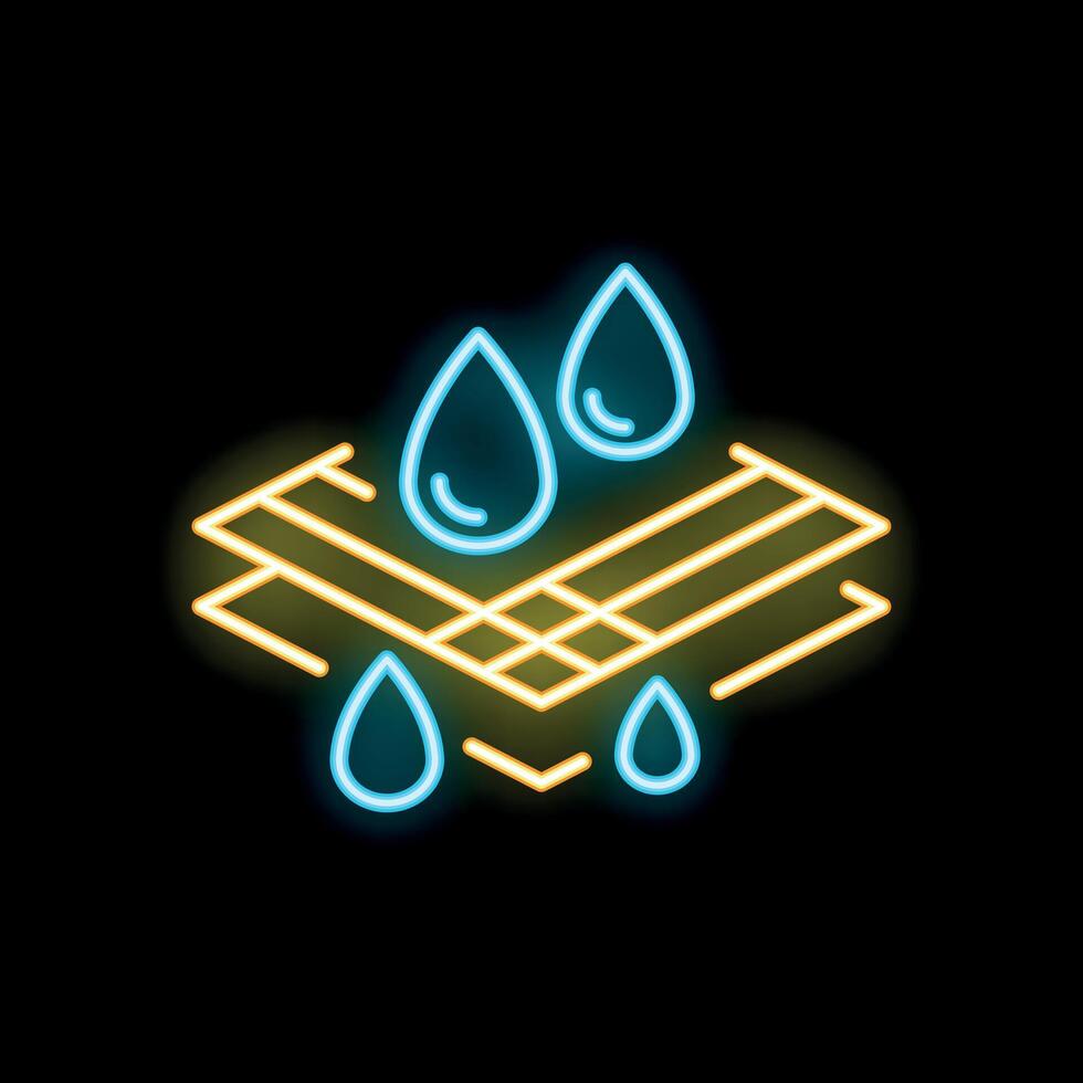 Neon icon of water repellent material with drops bouncing off surface vector
