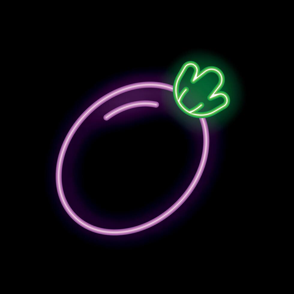 Glowing neon sign depicting an eggplant on black background vector