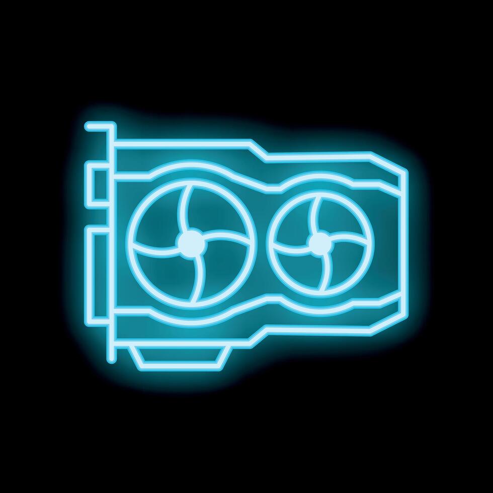 Neon icon of computer graphics card showing two cooling fans vector