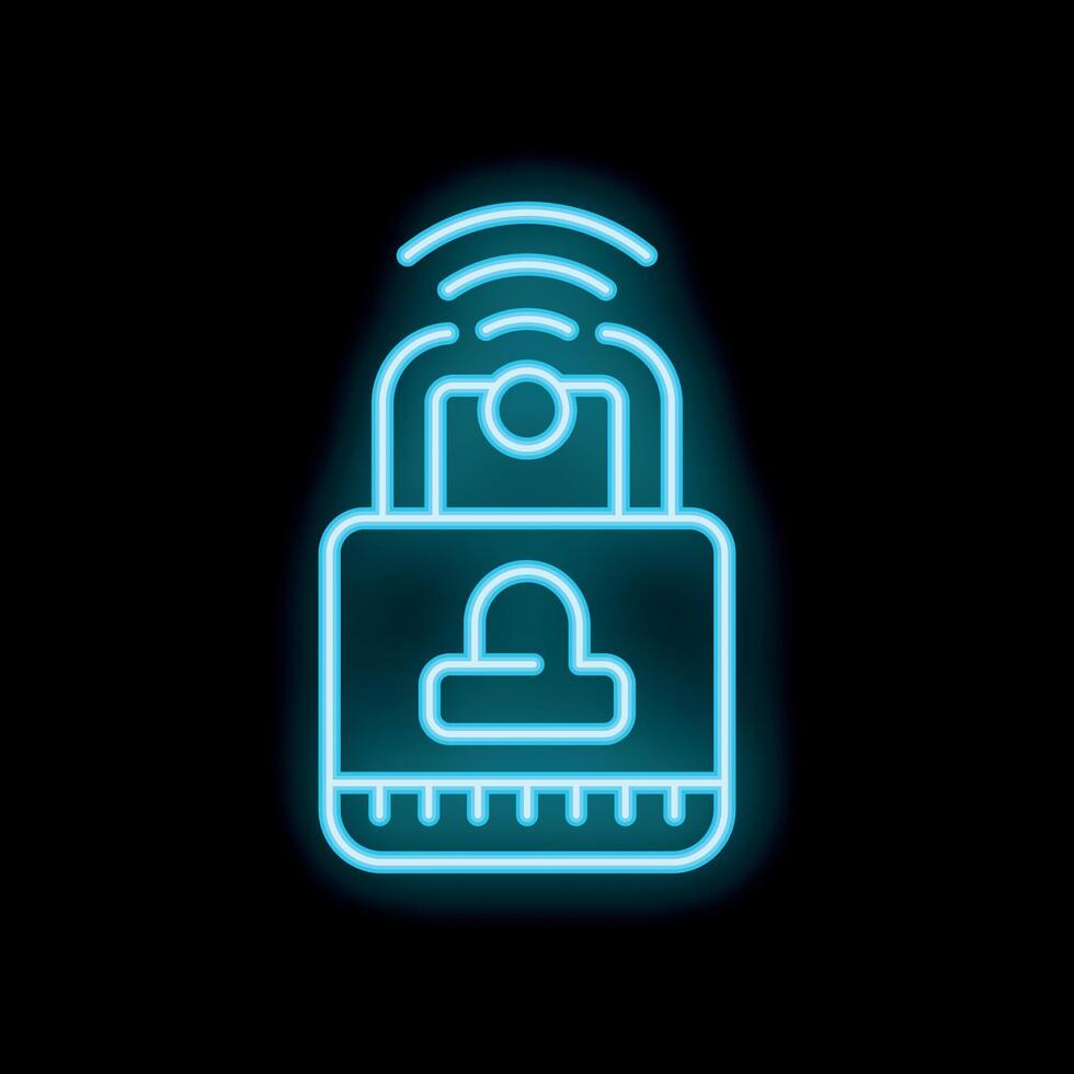 Neon smart lock icon glowing on black background vector