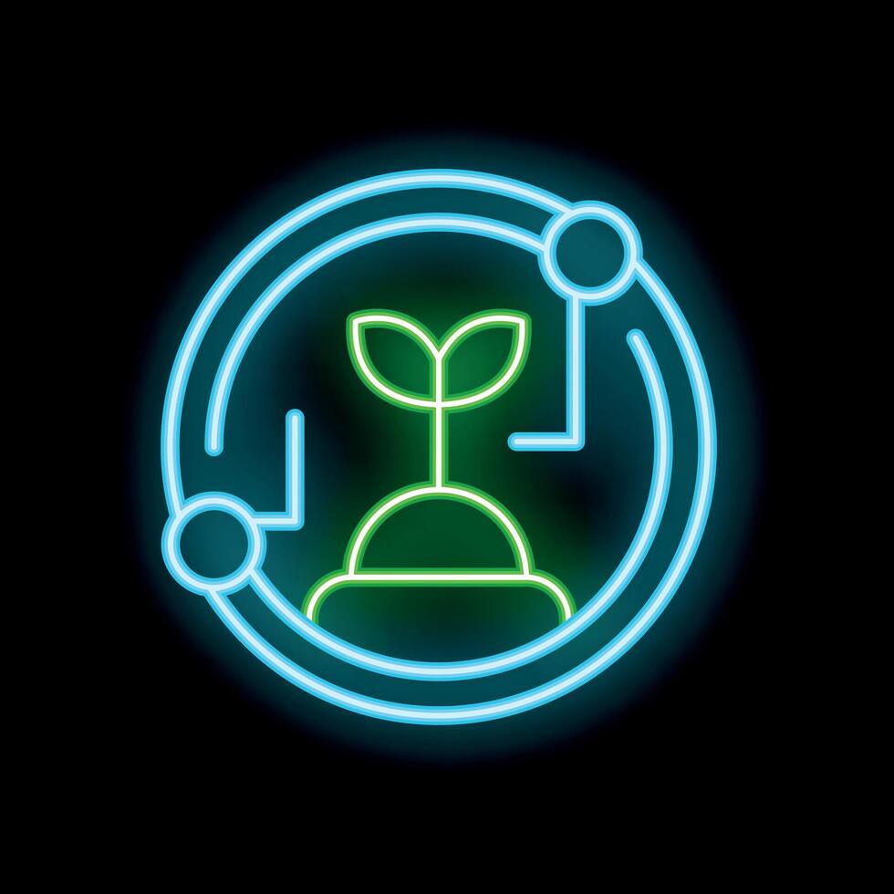 Neon icon of plant growing with digital technology connections vector