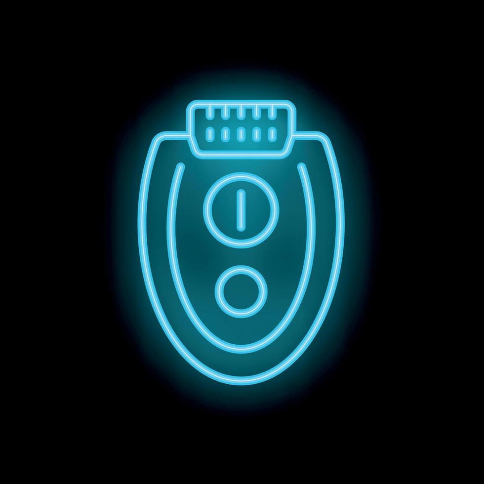 Blue neon sign icon of an electric epilator showing on off buttons on black background vector