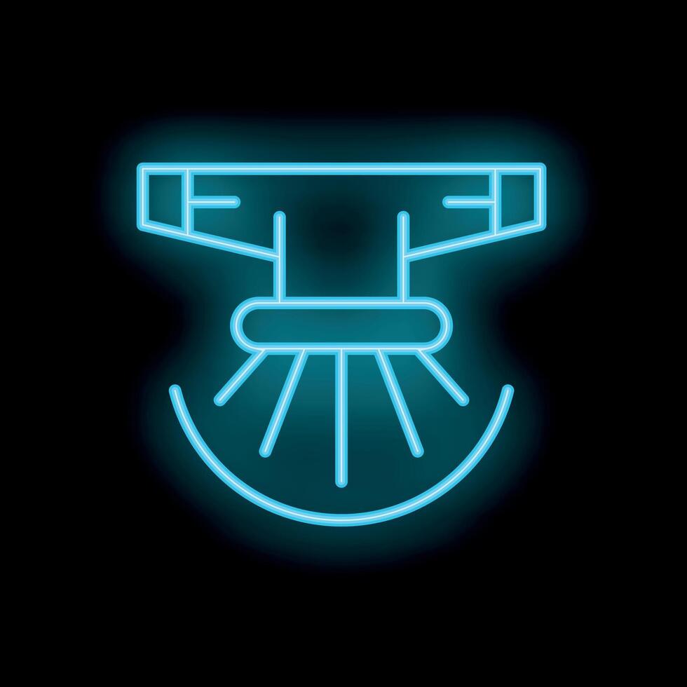 Neon icon of an agricultural drone spraying crops in a field vector