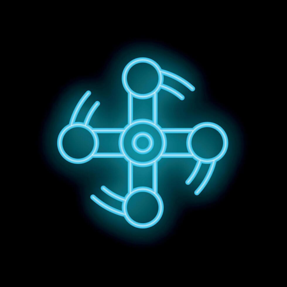 Neon sign showing a drone flying with four rotating propellers vector