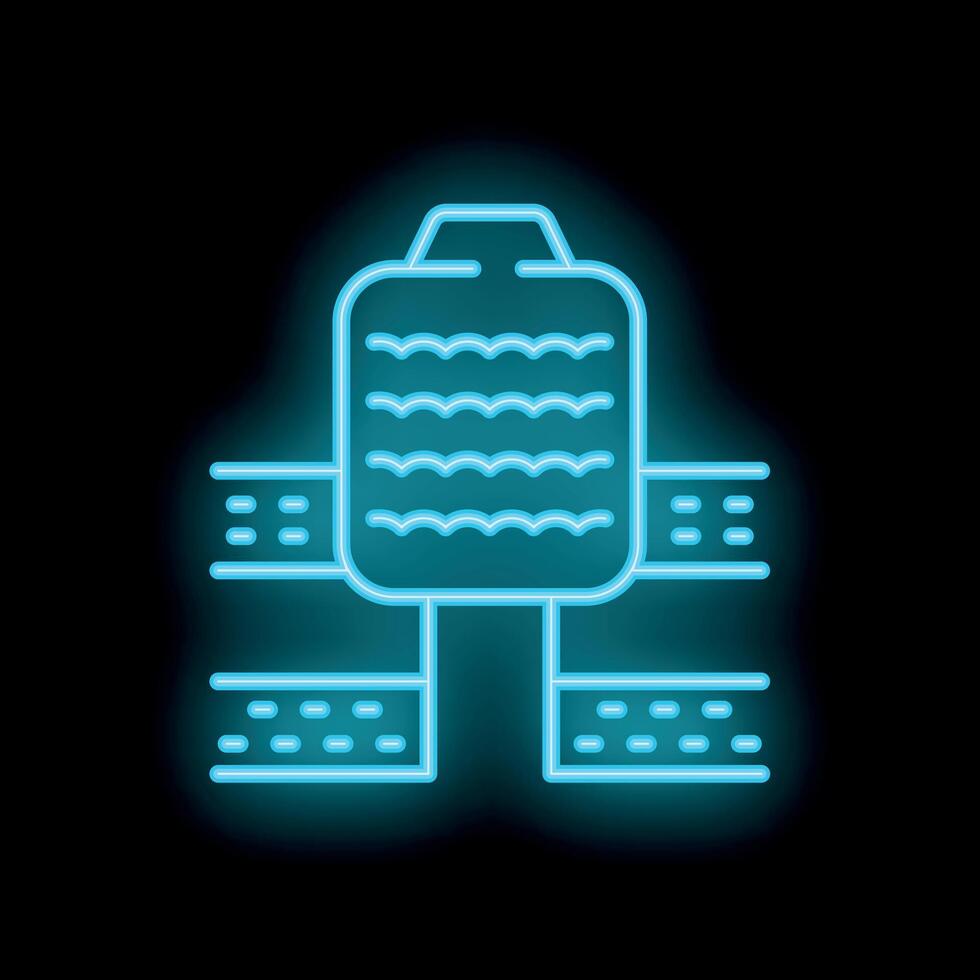 Neon blue icon of a data center server connecting to multiple devices vector