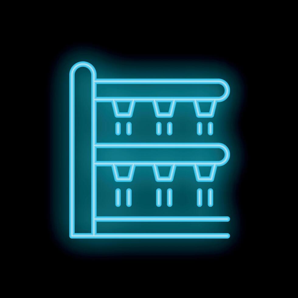 Neon blue icon of an automated vertical farm growing food vector
