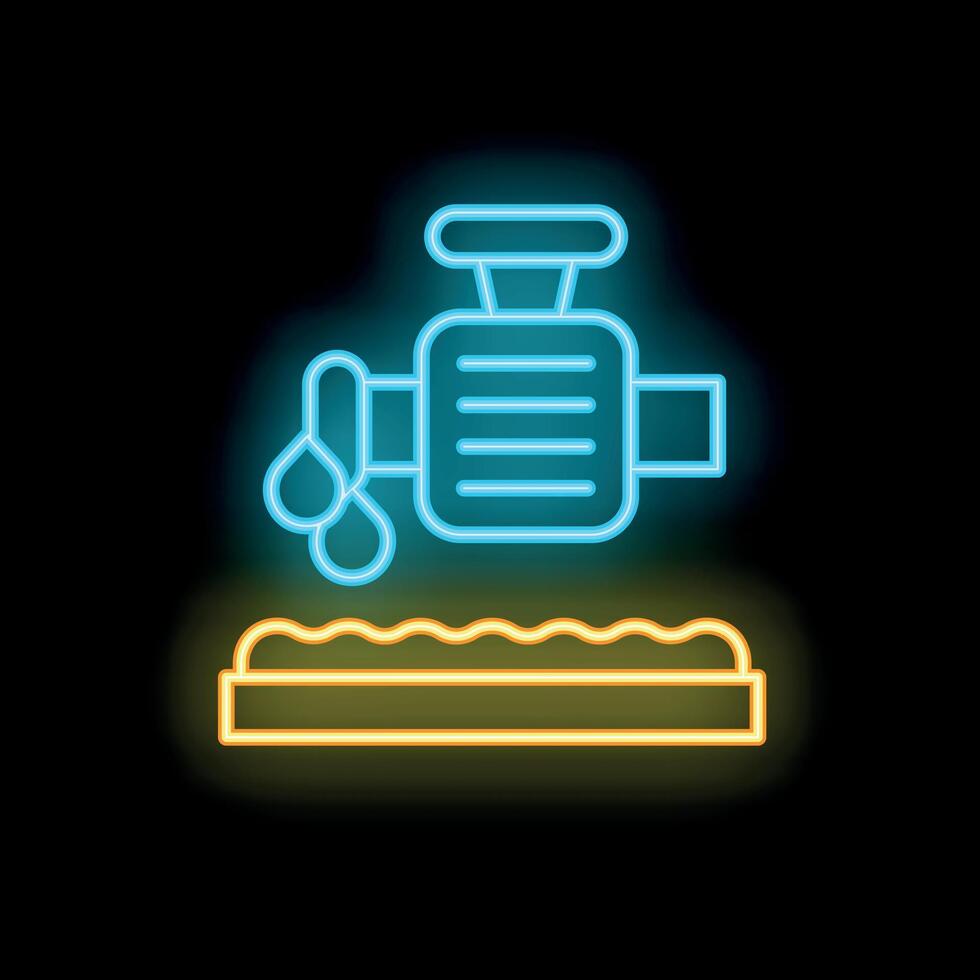 Neon sign of water sprinkler system watering plants vector