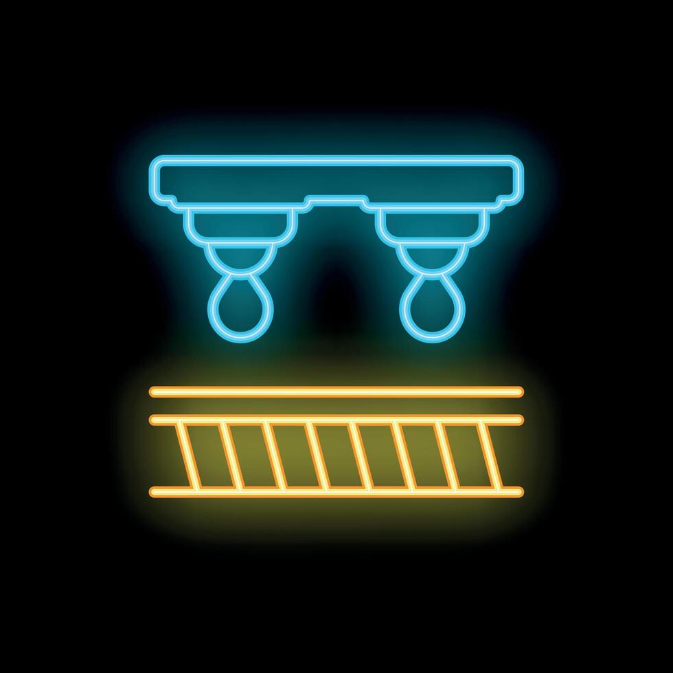 Neon fire sprinkler system icon for emergency situation sign vector