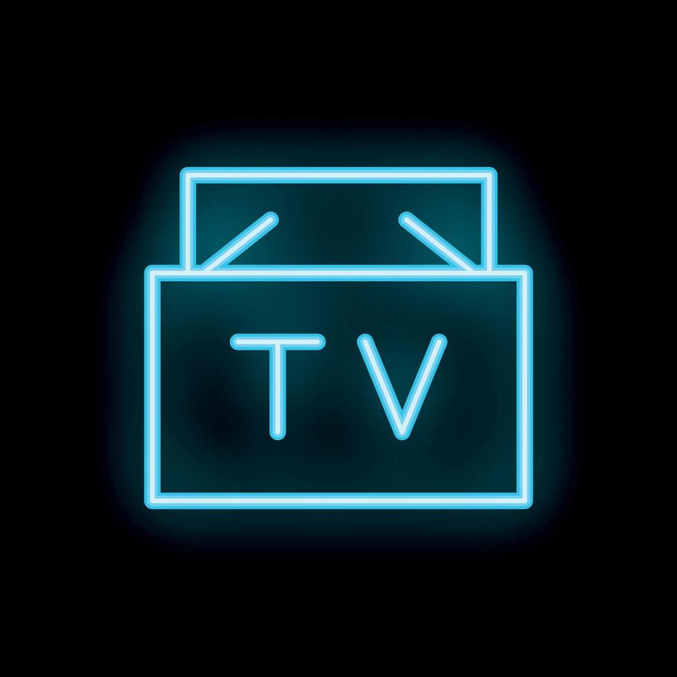 Neon sign showing a television set on black background vector