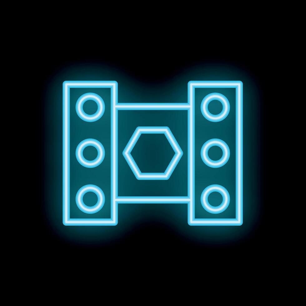 Blue neon sign of boxing ring with spotlights on black background vector