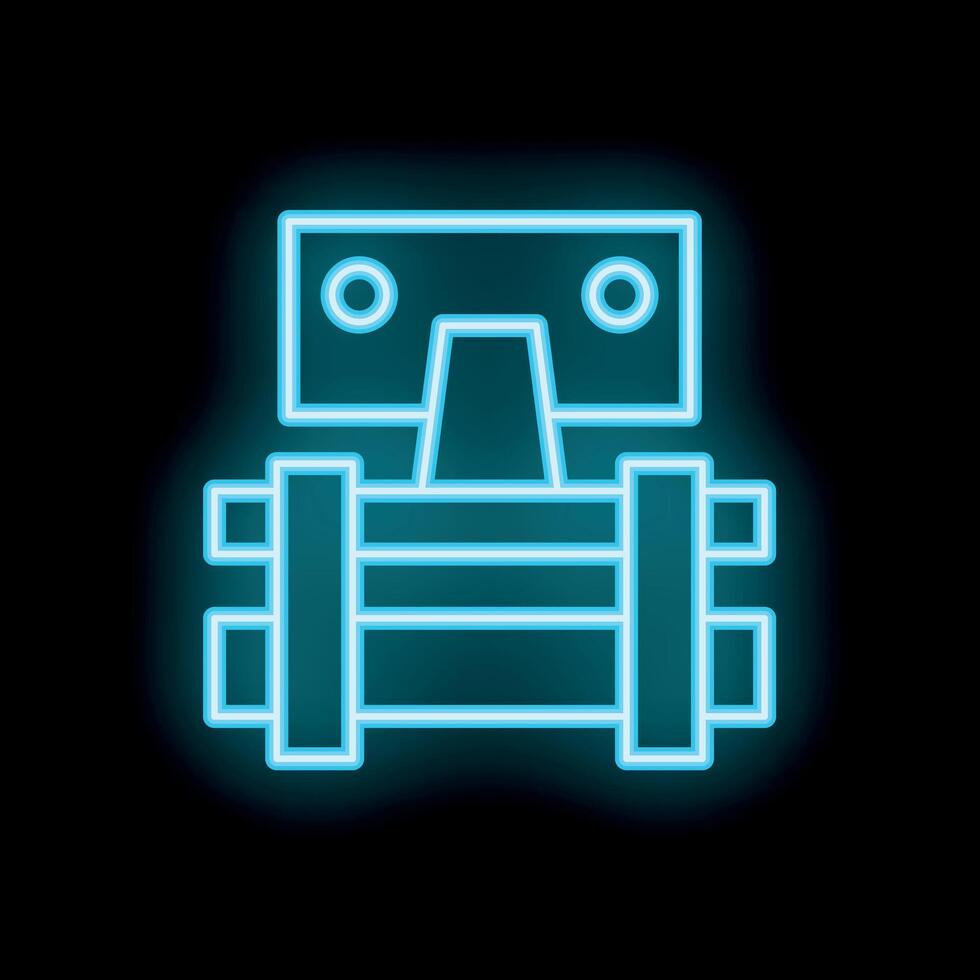 Glowing neon icon of a robot holding a package for delivery service vector