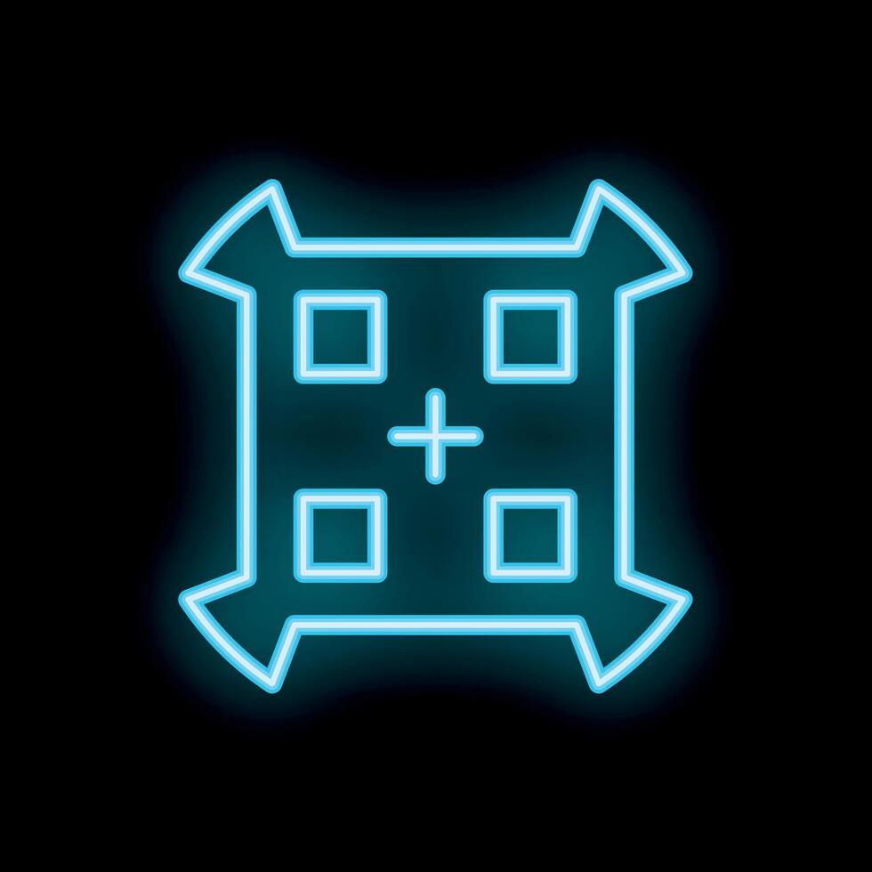 Neon blue carpet with cross sign on black background vector