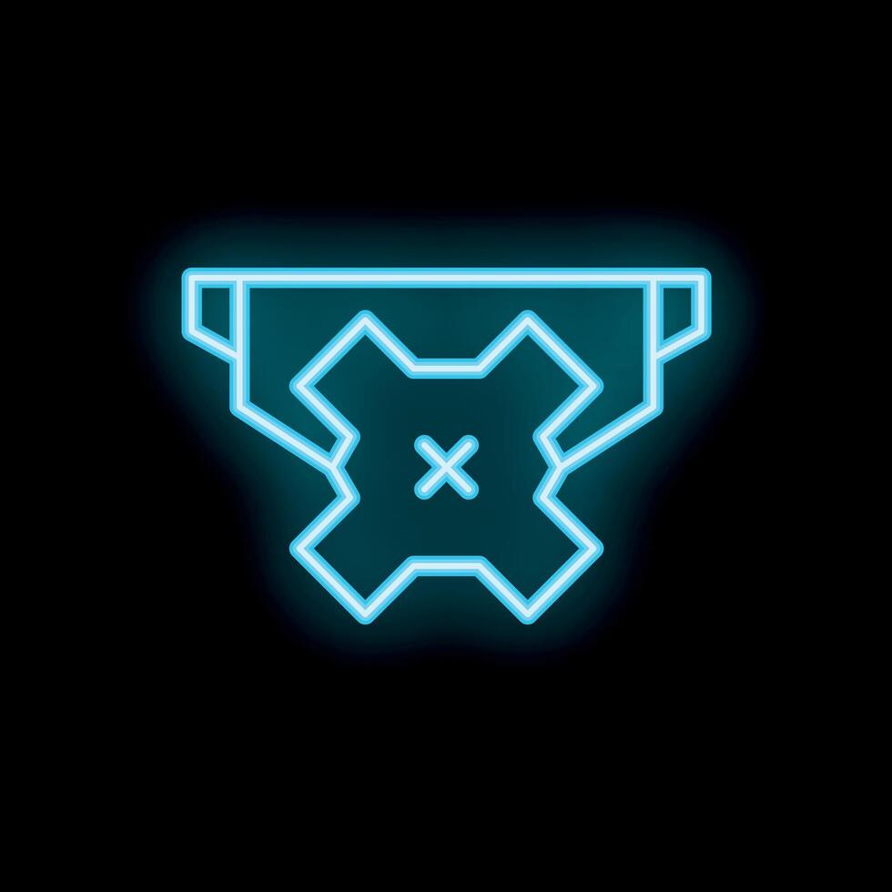 Blue neon sign depicting a waist bag on a black background vector