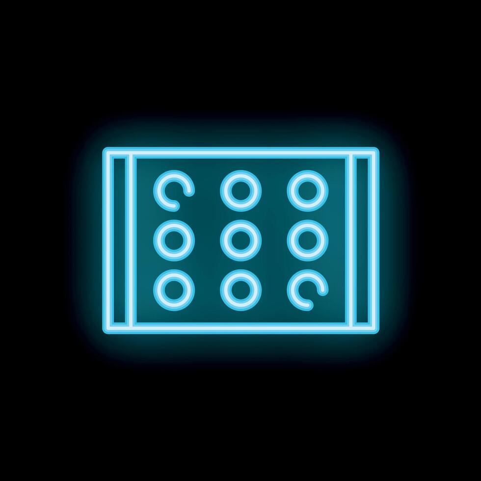 Blue neon sign representing landolt c eye test chart on black background vector