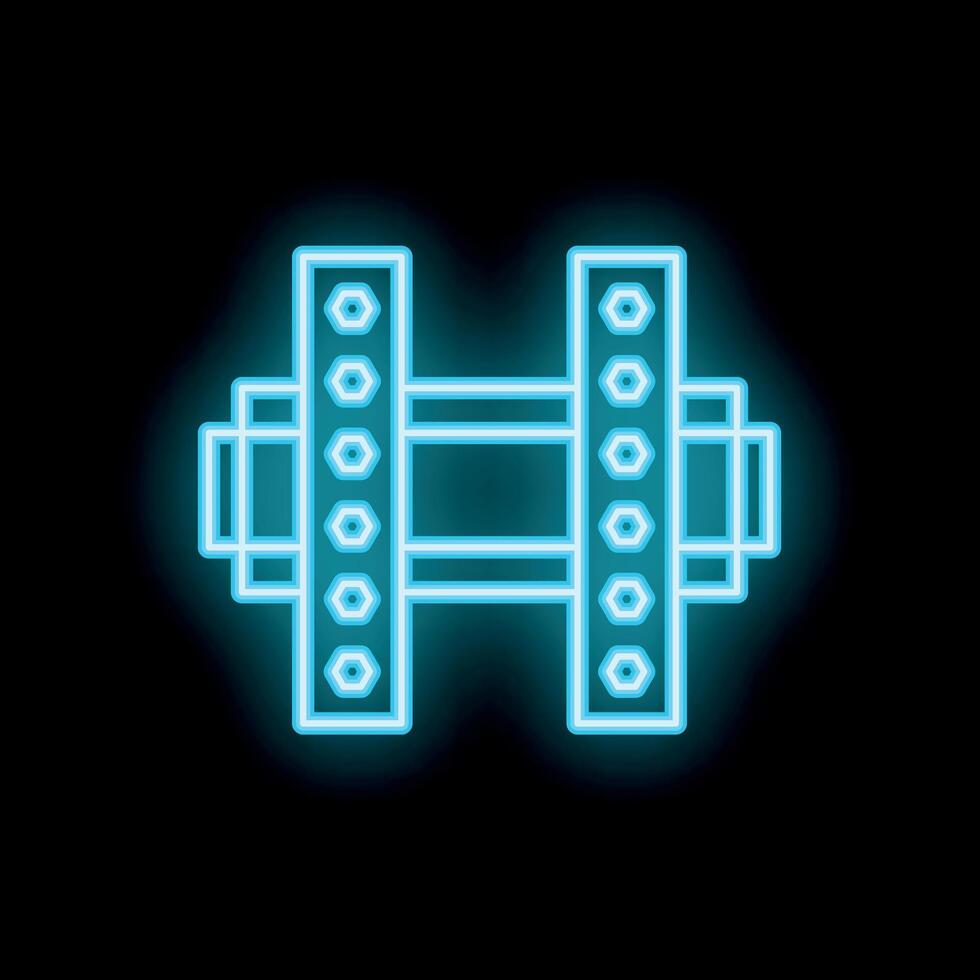 Blue neon dumbbell icon glowing on dark background vector