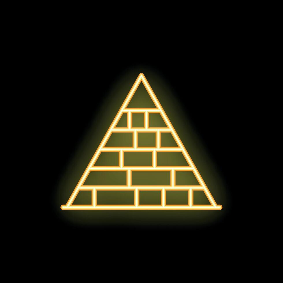 Glowing neon pyramid shining on black background vector
