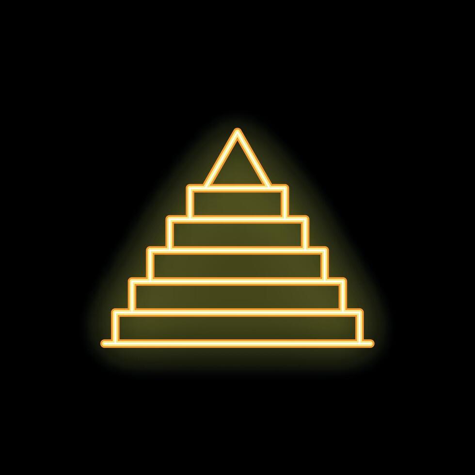 Neon glowing pyramid chart icon with seven steps on black background vector