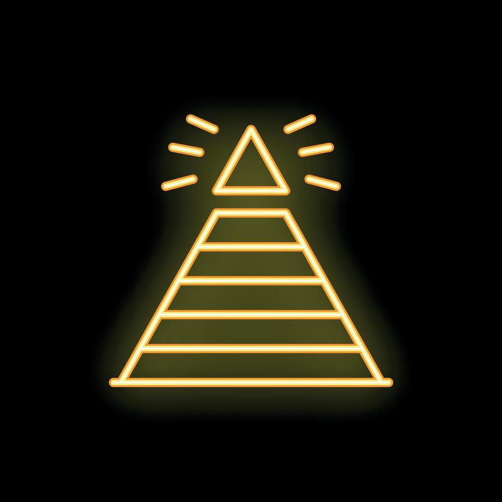 Neon pyramid chart glowing on black background vector
