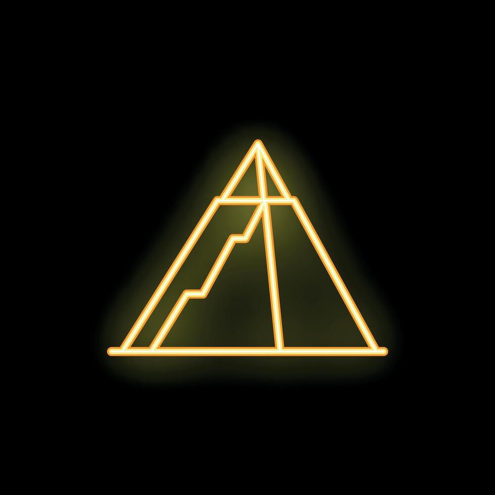 Bright neon yellow pyramid shining on black background vector