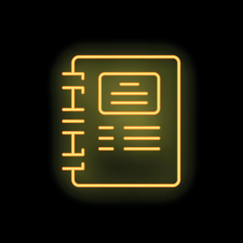 Neon yellow notebook glowing on black background vector