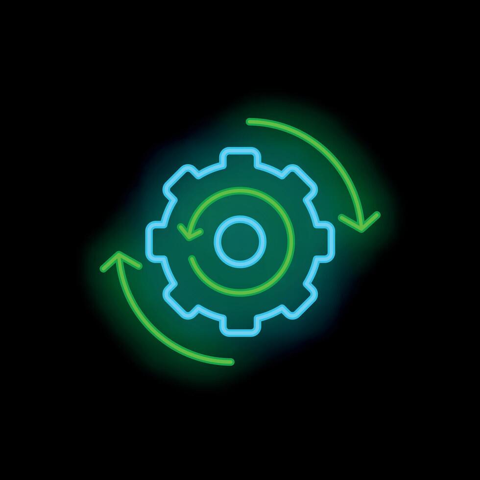 Neon workflow process automation with gear and arrows icon vector