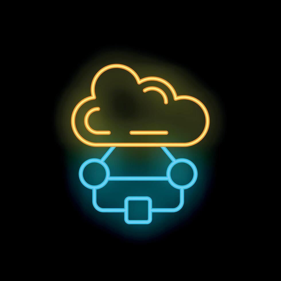 Neon icon of a car connected to the cloud representing cloud computing vector