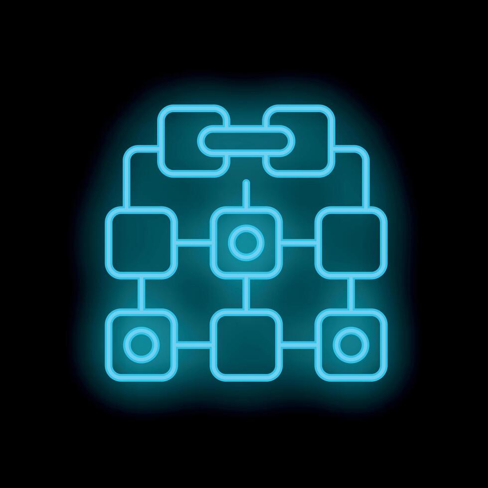 Neon blockchain technology icon glowing on dark background vector
