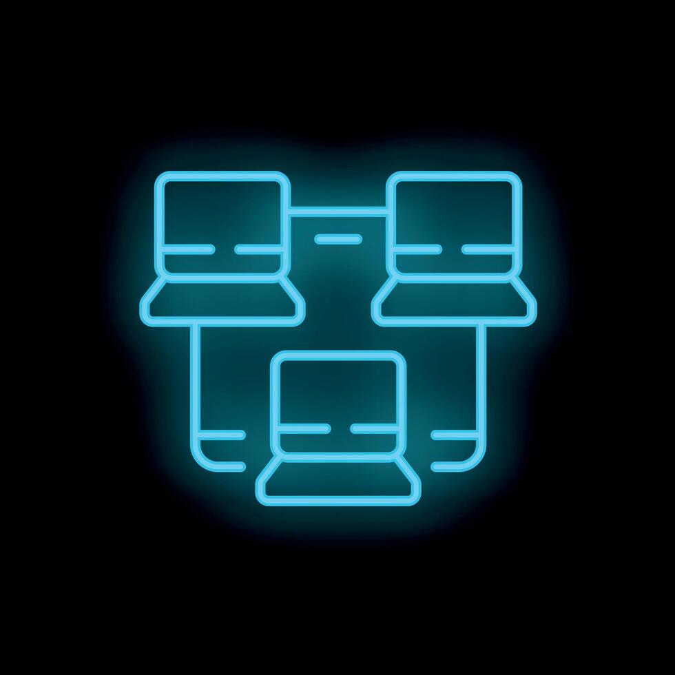 Neon blue local area network connecting computers icon vector
