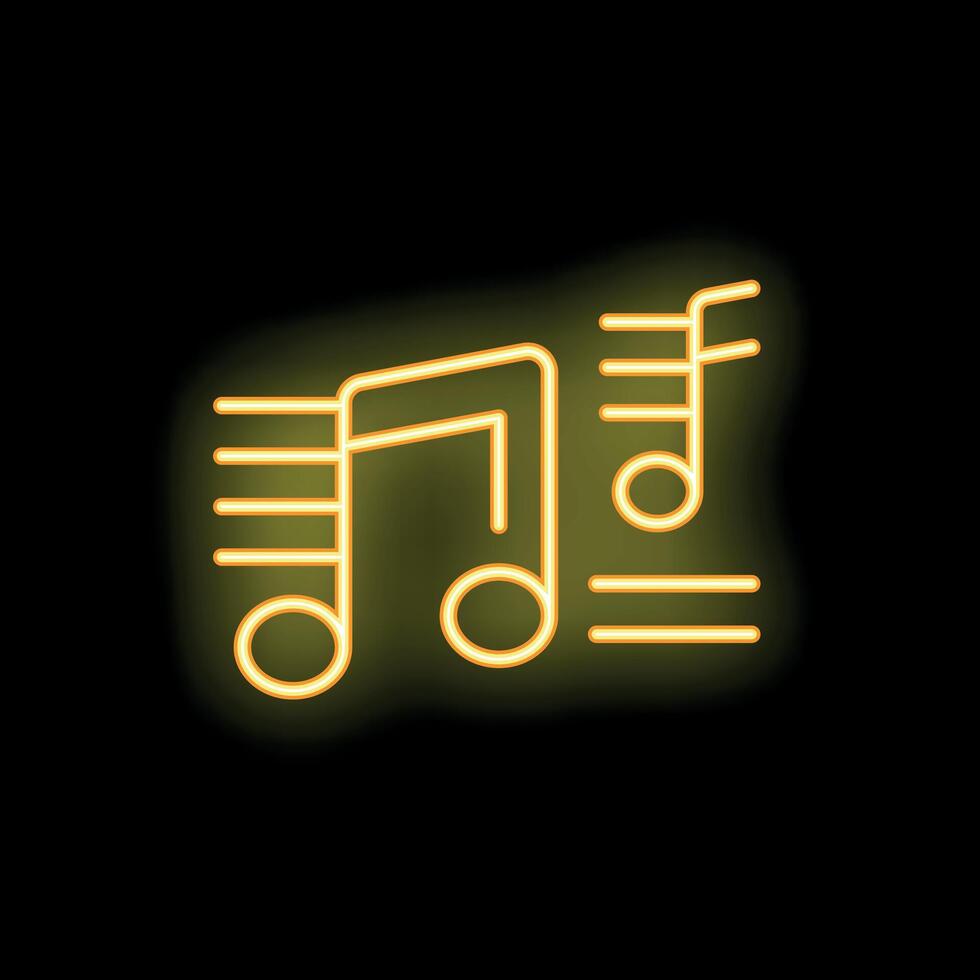 Golden neon sign showing music notes on black background vector
