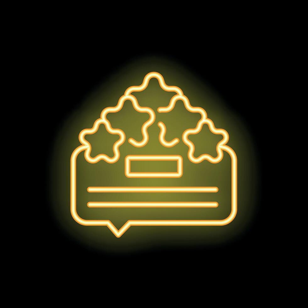 Neon icon representing customer feedback with stars and speech bubble vector