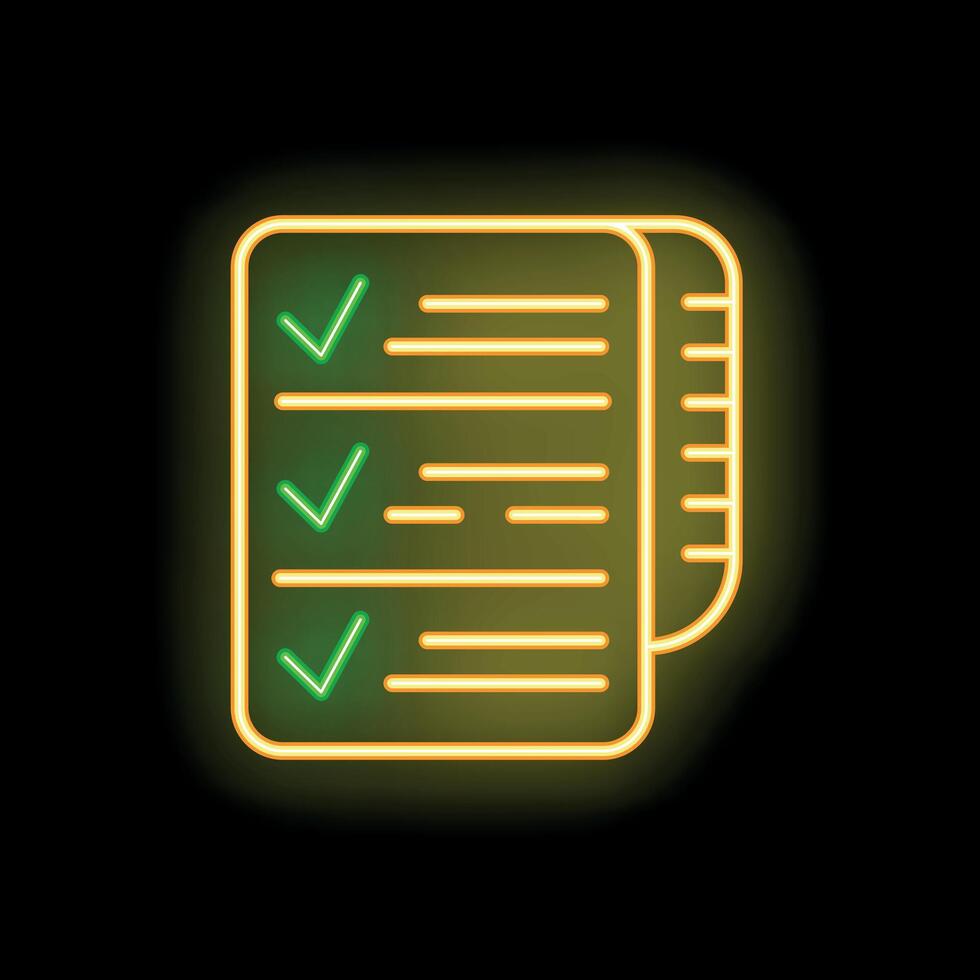 Neon icon style green check marks on checklist representing completing tasks vector