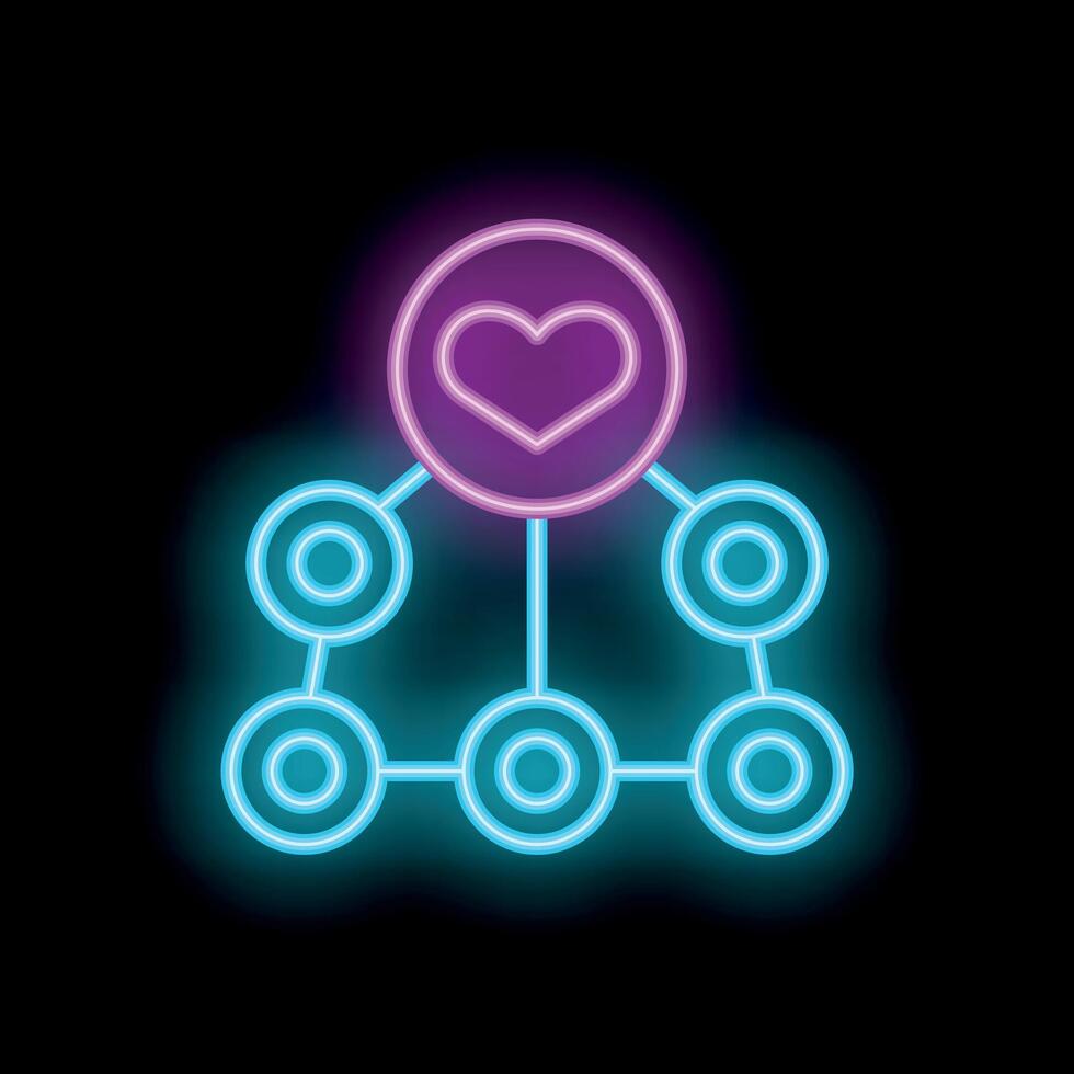 Neon icon of heart connecting people in network vector
