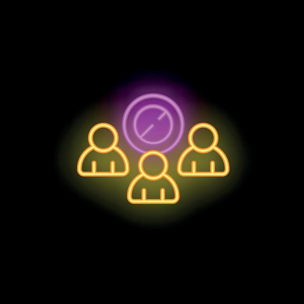 Team facing problem solving with stop sign neon style icon vector