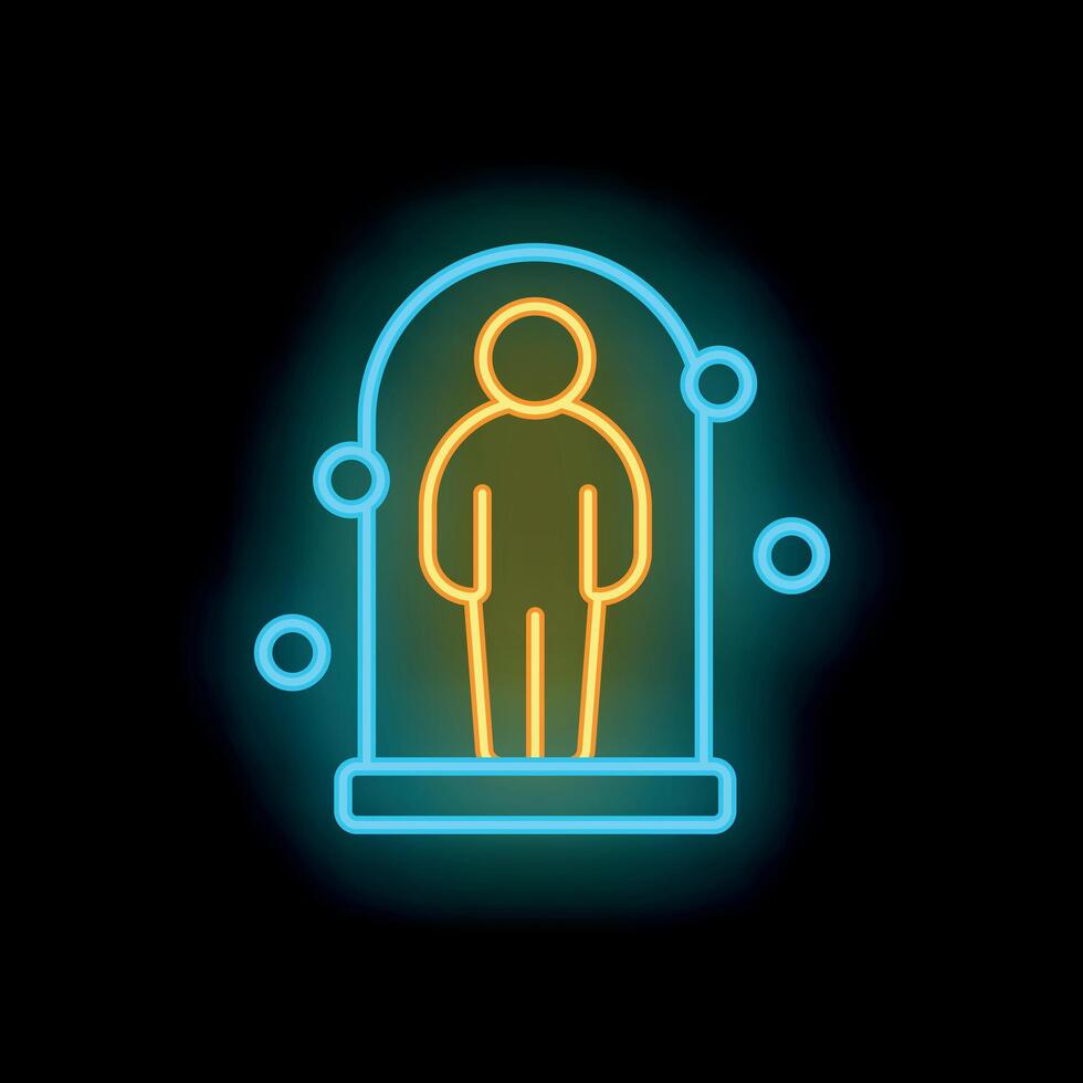 Neon sign representing social distancing with man standing inside glowing circle vector