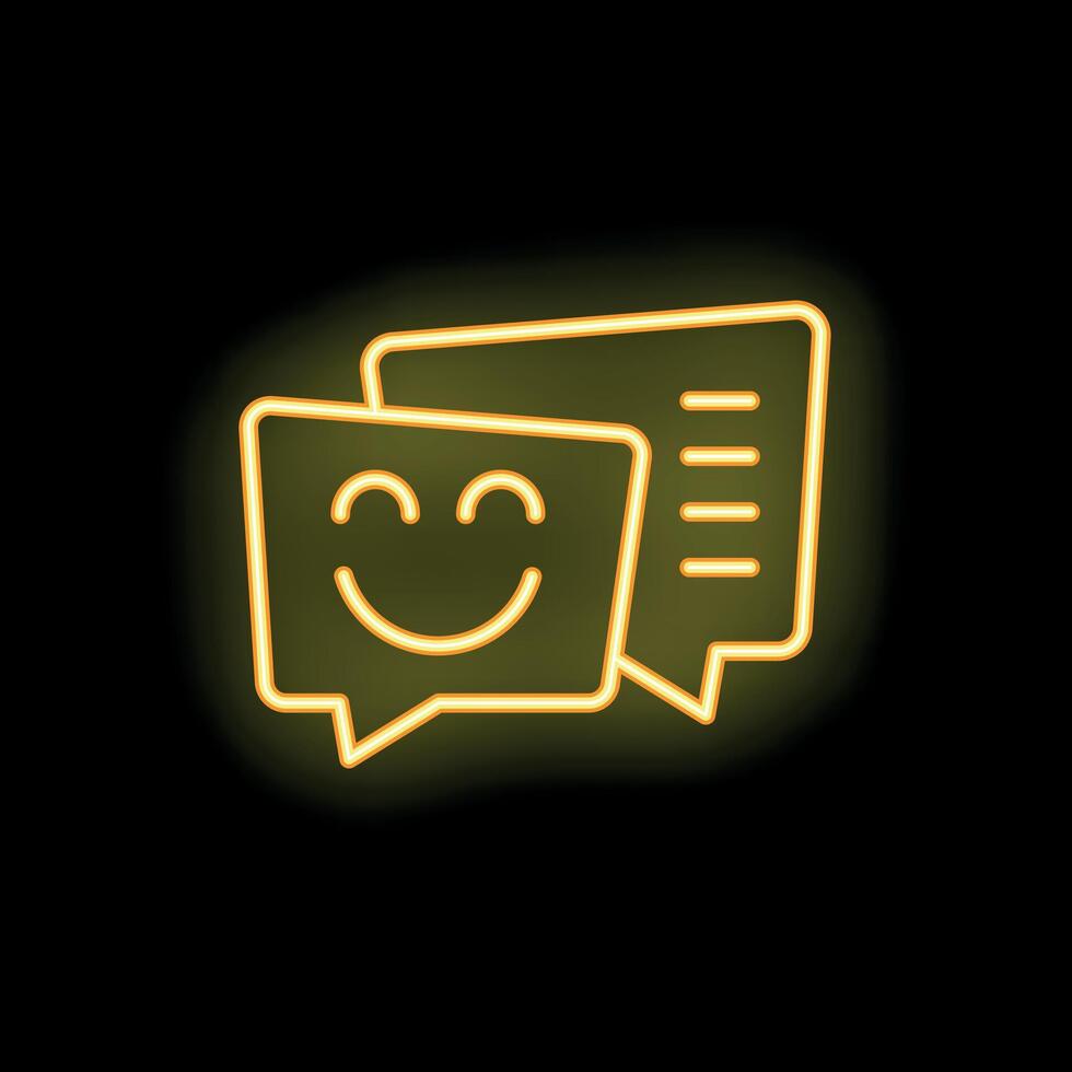 Neon yellow speech bubble with smiling face on black background vector
