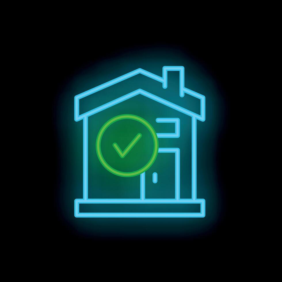 Neon icon of house with check mark symbolizing successful real estate purchase vector