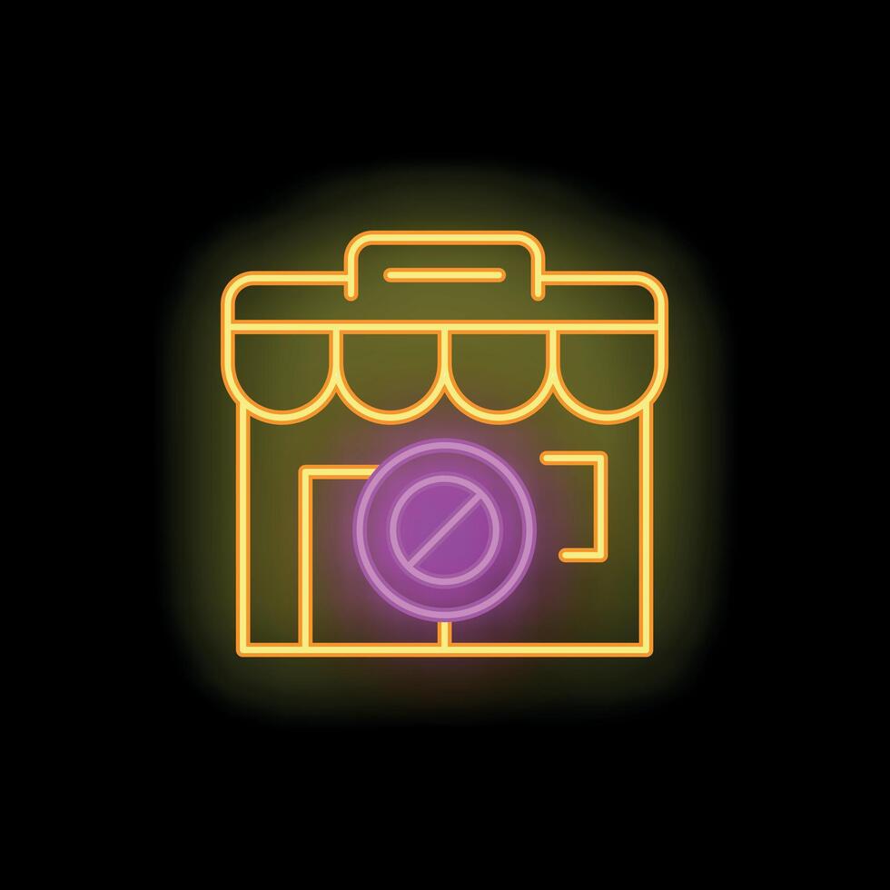 Neon sign depicting a store with a forbidden symbol, concept of closed business vector