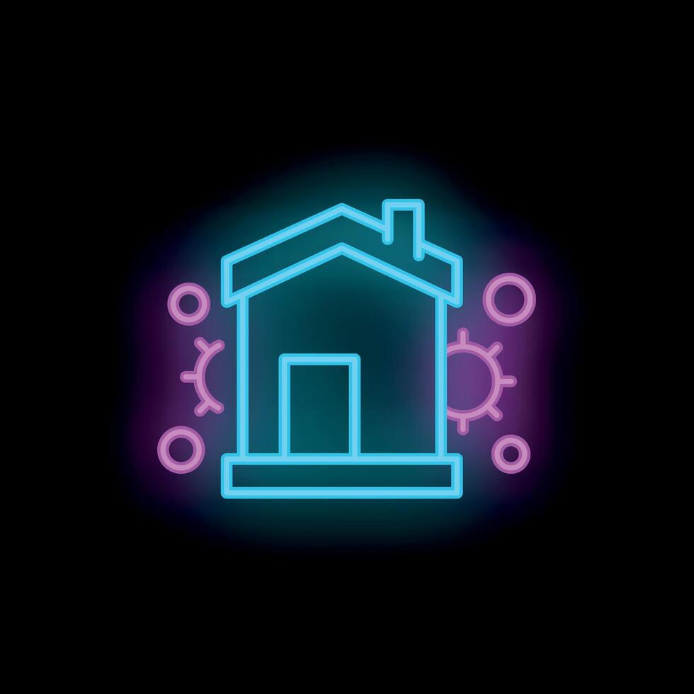 Neon house icon representing staying home during pandemic vector