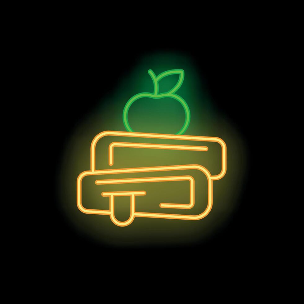 Neon sign of apple on books for back to school season vector