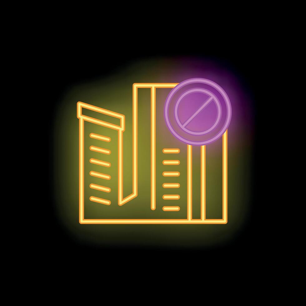 Neon sign showing prohibition sign crossing out high rise buildings vector