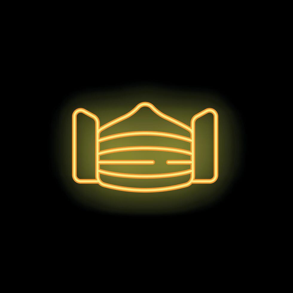 Yellow neon sign showing a protective face mask on black background vector