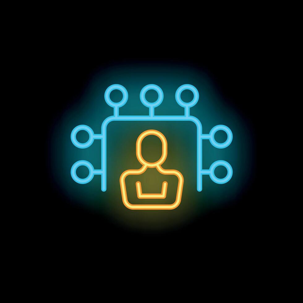 Neon icon of person connecting to network using hub vector