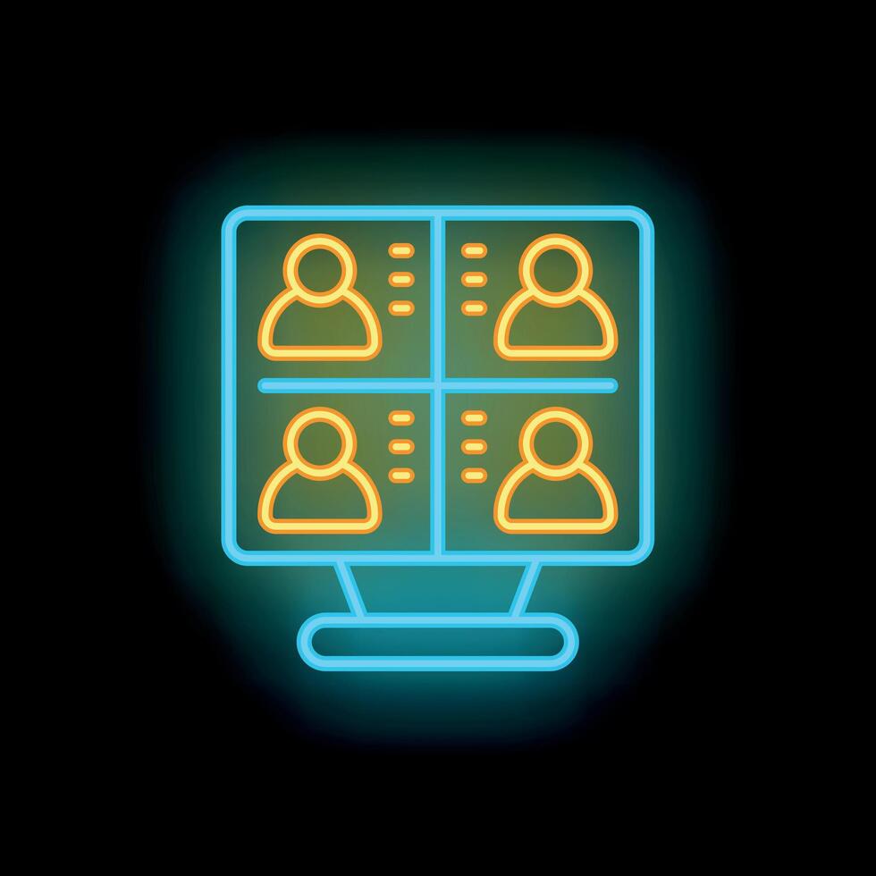 Neon icon of conference displaying four participants vector