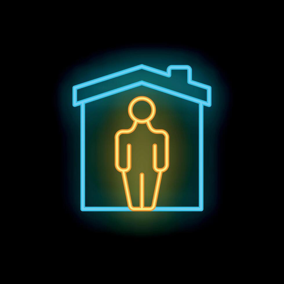 Neon icon of person staying home at night vector