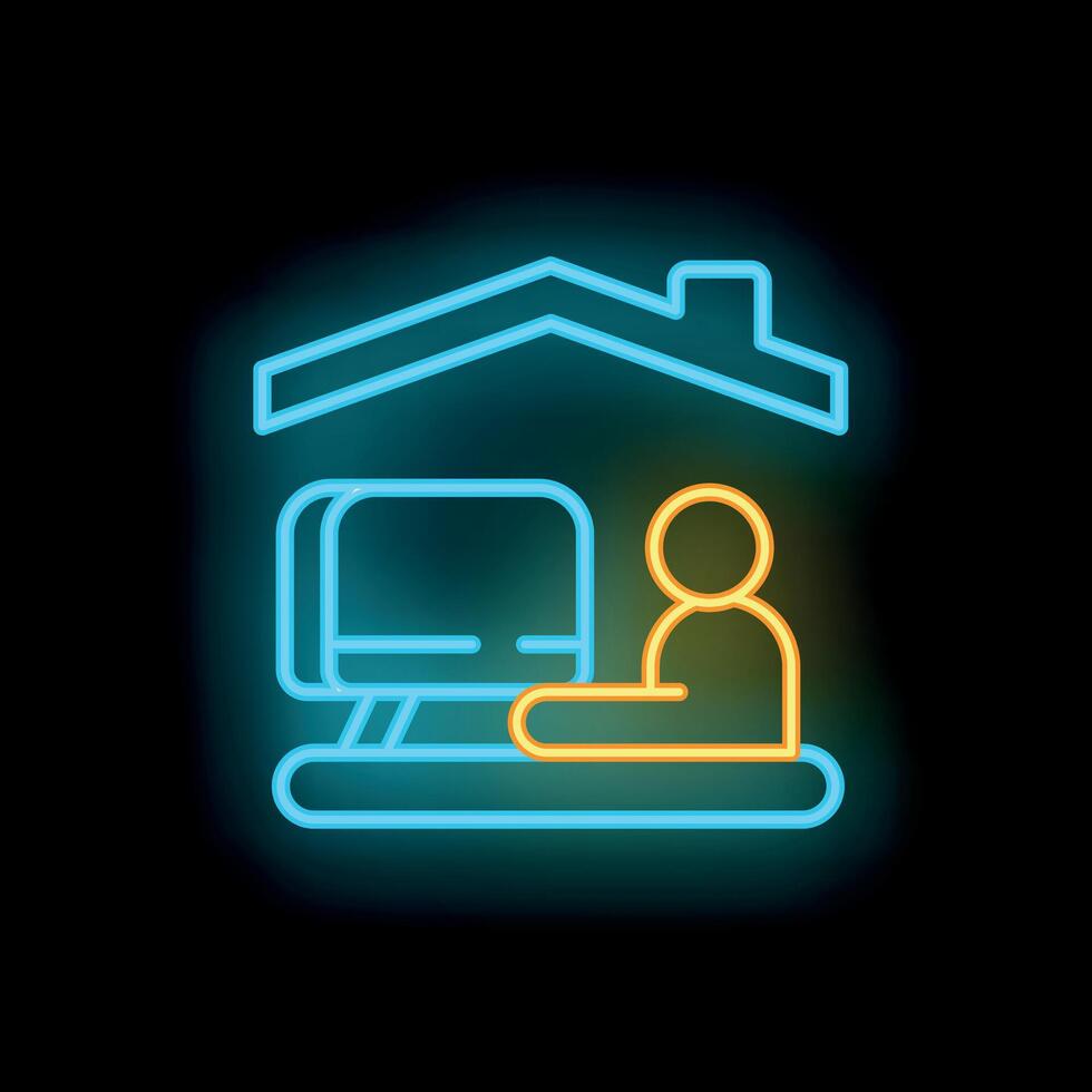 Person working from home under house neon sign icon vector