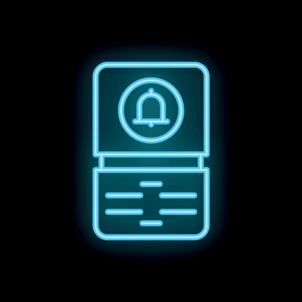 Neon notification bell icon displaying on mobile phone screen vector