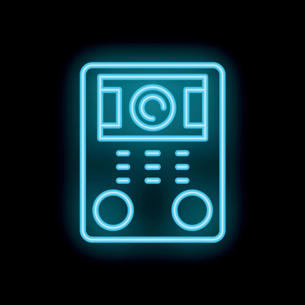 Blue neon intercom system icon glowing on black background vector