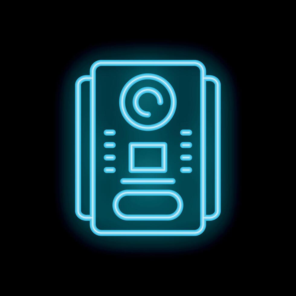 Blue neon intercom system glowing on black background vector